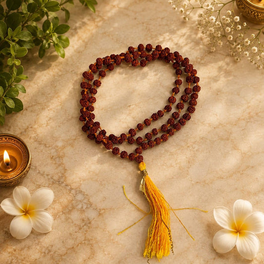 5 Mukhi Rudraksha Mala 108+1 Beads – Lab Certified