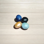 A colorful set of 8 milky round glass pebbles in multicolor, arranged on a white background – ideal for decoration, aquariums, and vases