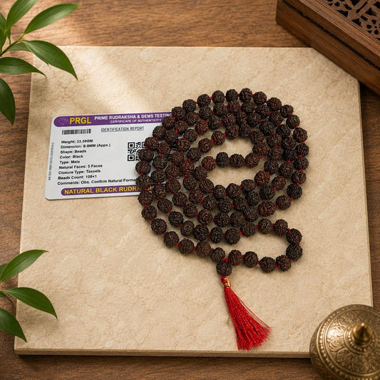 Black Rudraksha Mala 8MM 108+1 Beads Lab Certified | Malawala