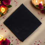 Black cotton pooja cloth (1.25 meter) neatly folded, ideal for spiritual rituals and deity worship