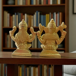 Brass Lakshmi Ganesh Murti featuring intricate detailing, ideal for wealth, success, and elegant spiritual decor