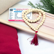 Close-up image of Natural Tulsi Mala with 54+1 smooth 8mm beads, neatly handcrafted and tied with a traditional knot