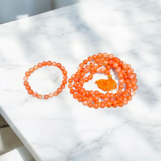 Combo Original Hessonite Garnet Mala – 8mm Gomed Mala and Hessonite Bracelet – Rahu Ka Bracelet – Lab Certified – Malawala