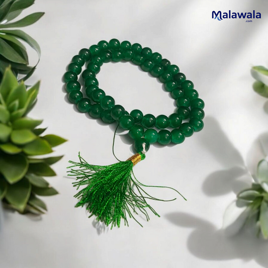 Green Hakik Mala 8MM - Natural Green Agate for Balance & Harmony with Lab Certificate - Malawala