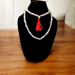 High-quality 8MM Sphatik Mala made from natural crystal beads with Guru bead – ideal for meditation and spiritual practices