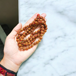 Image of 4 Mukhi Rudraksha Mala from Malawala, showcasing natural beads in 27+1 and 108+1 variants with certification