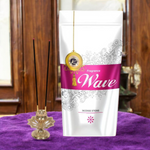 Image of Fragrance Wave Agarbatti Sticks in a 130g Zipper Pack, hand-rolled incense arranged next to a traditional incense holder