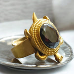 Kachua Black Hakik Ring | Adjustable Kachua Ring for Men and Women | Black Agate Gemstone Ring in Ashtdhatu - Malawala