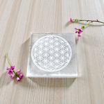 Lab-Certified Flower of Life Selenite Crystal Charging Plate for meditation, Reiki, and crystal cleansing