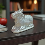 Lab-certified Natural Parad Nandi idol handcrafted in pure mercury, resting posture, spiritual décor for temples