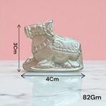 Lab-certified Natural Parad Nandi idol handcrafted in pure mercury, resting posture, spiritual décor for temples