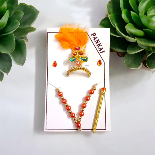 Laddu Gopal Shringaar Set | Mukut, Bangle, Mala, Earrings, Bansuri, Bindi | Malawala