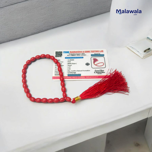 Lal Moonga Jaap Mala 27+1 Beads 7-8mm – Lab Certified | Malawala