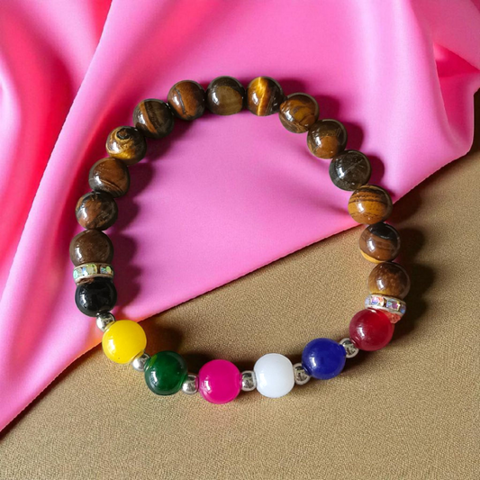 Mix Agate & TigerEye's Bracelet – 7 Types of Agate with 8MM Tiger Eye Beads, Stretchable & Lab Certified Malawala