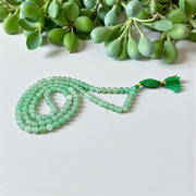 Natural Green Aventurine (Margaj) Japa Mala with 8mm beads, available in 27+1 and 108+1 variants, ideal for meditation, chanting, and spiritual healing