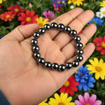 Natural Hematite Bracelet 8-9mm Stretchable Beads Lab Certified Healing Bracelet for Focus Protection Chakra Balancing