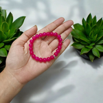 Natural Pink Agate Bracelet with 8mm round beads, stretchable design, suitable for meditation and spiritual use