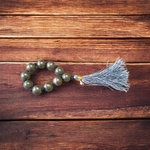Natural Pyrite Finger Mala with 9+1 lab-certified golden beads, handcrafted for meditation and chanting by MALAWALA
