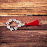Natural Rock Crystal (Sphatik) Finger Mala with 9+1 transparent beads of 7–8mm, ideal for meditation, chanting, and healing for men and women