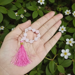 Natural Rose Quartz Finger Mala with 9+1 polished pink beads, handcrafted for meditation, emotional healing, and inner peace