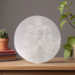 Natural Selenite 7 Chakra Meditation Plate for crystal charging, Reiki healing, and energy balancing