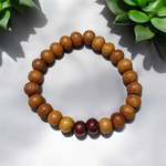 Natural White & Red Sandalwood Bracelet with 8mm round beads, stretchable design, handmade for meditation and spiritual use