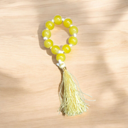 Natural Yellow Agate Finger Mala with 9+1 polished yellow Hakik beads, handcrafted for meditation, chanting, and energy balancing