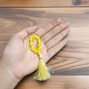 Natural Yellow Agate Finger Mala with 9+1 polished yellow Hakik beads, handcrafted for meditation, chanting, and energy balancing
