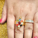 Navratna Kachua Ring | Adjustable Kachua Ring for Men and Women | Navratna Gemstone Ring Gold Plated - Malawala