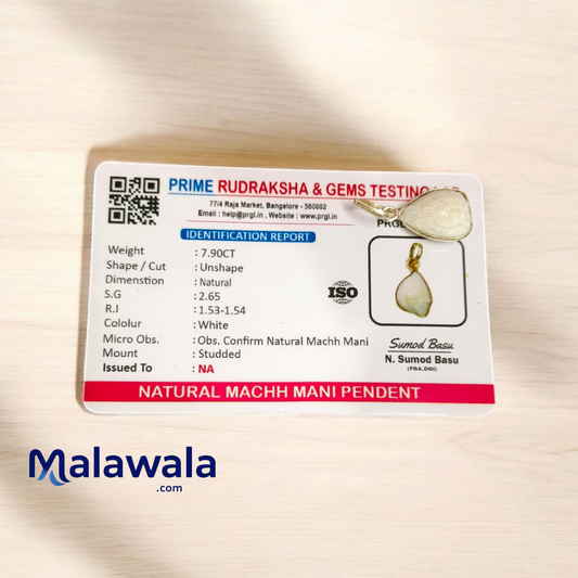 Original Machhmani Pendant – Natural White Machmani in Pendant with Lab Certificate - Malawala