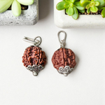 Pendant featuring lab certified 6 Mukhi and 5 Mukhi Rudraksha beads in handcrafted metal caps, ideal for focus, study, and prayer