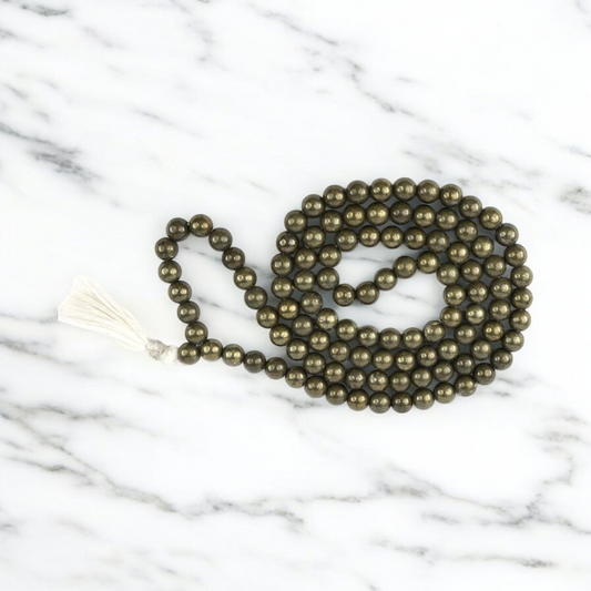Raw Pyrite Mala 8MM 108+1 Beads Unpolished Beads | Malawala