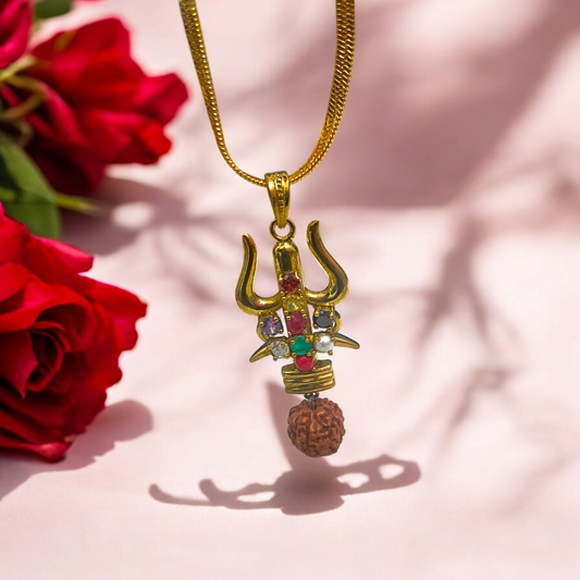 Rudraksha Navratna Locket - Natural Rudraksha with Nine Gemstones for Blessings & Protection - Malawala
