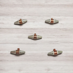 Set of 5 Triloh Taweez spiritual amulets made with copper, brass, and iron, including a free Bhojpatra sheet for personalized prayers