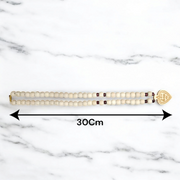 Shri Sita Ram Tulsi Mala with ornate locket and stylish screw lock, displayed elegantly on a neutral surface