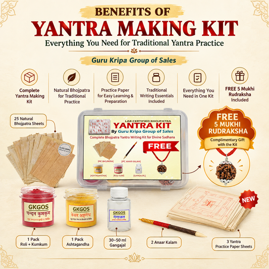 Yantra Making Kit with 25 Natural Bhojpatra, 2 Anaar Kalam, Gangajal, Roli, Kumkum and Ashtagandha by Malawala