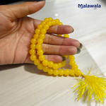 Yellow Agate Mala with 54+1 hand-knotted 8 mm beads, featuring vibrant yellow tones and a traditional guru bead, ideal for meditation and healing
