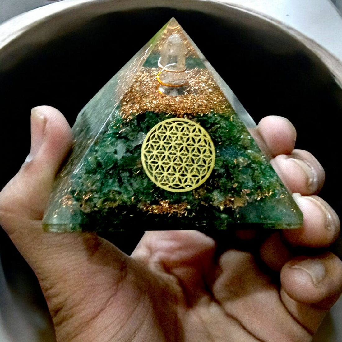 Green Aventurine Orgone Pyramid for Healing & Luck