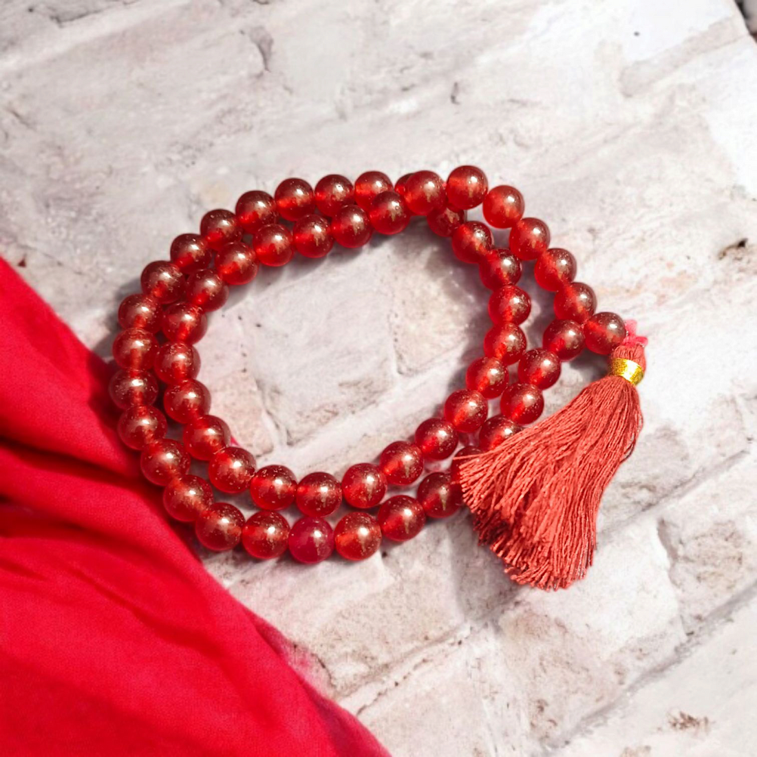 Red Hakik Mala – Natural Red Agate for Strength & Courage