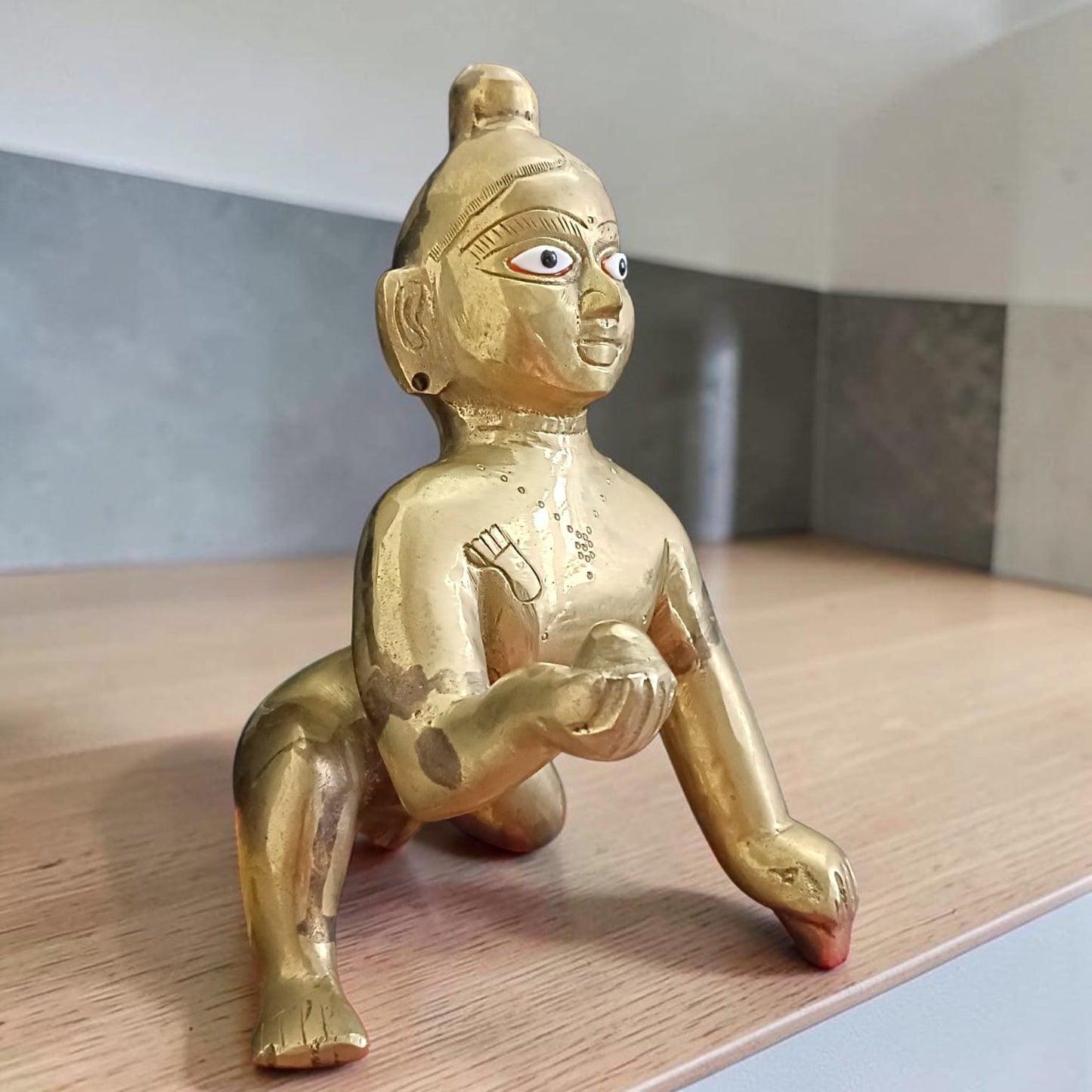10 Inch Ashtadhatu Brass Laddu Gopal Krishna Idol for Home Temple Daily Puja Spiritual Decor