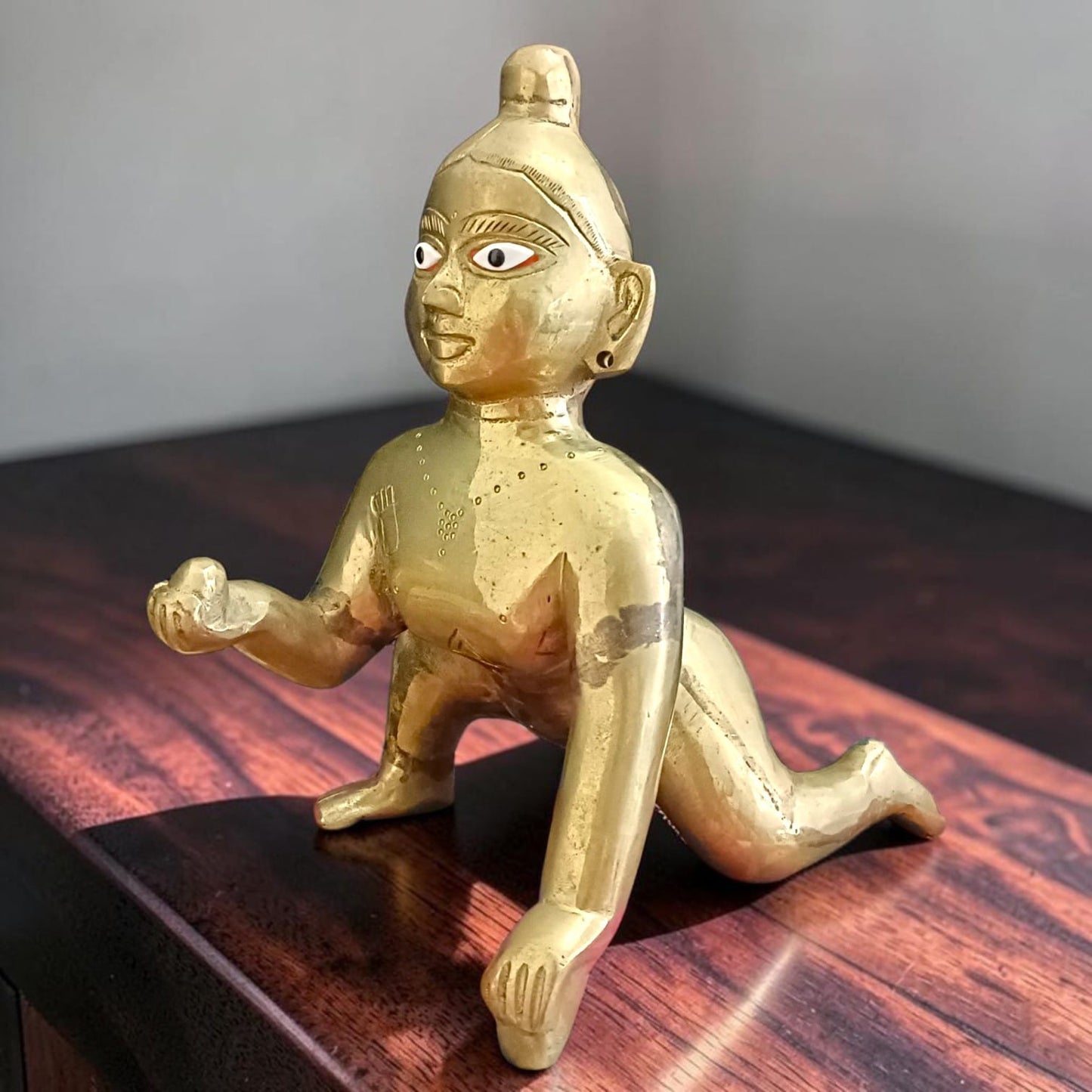 10 Inch Ashtadhatu Brass Laddu Gopal Krishna Idol for Home Temple Daily Puja Spiritual Decor