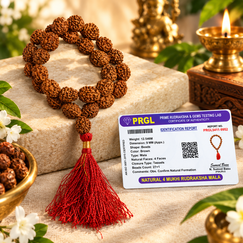 4 Mukhi Rudraksha Mala 27+1 Beads Lab Certified | Malawala