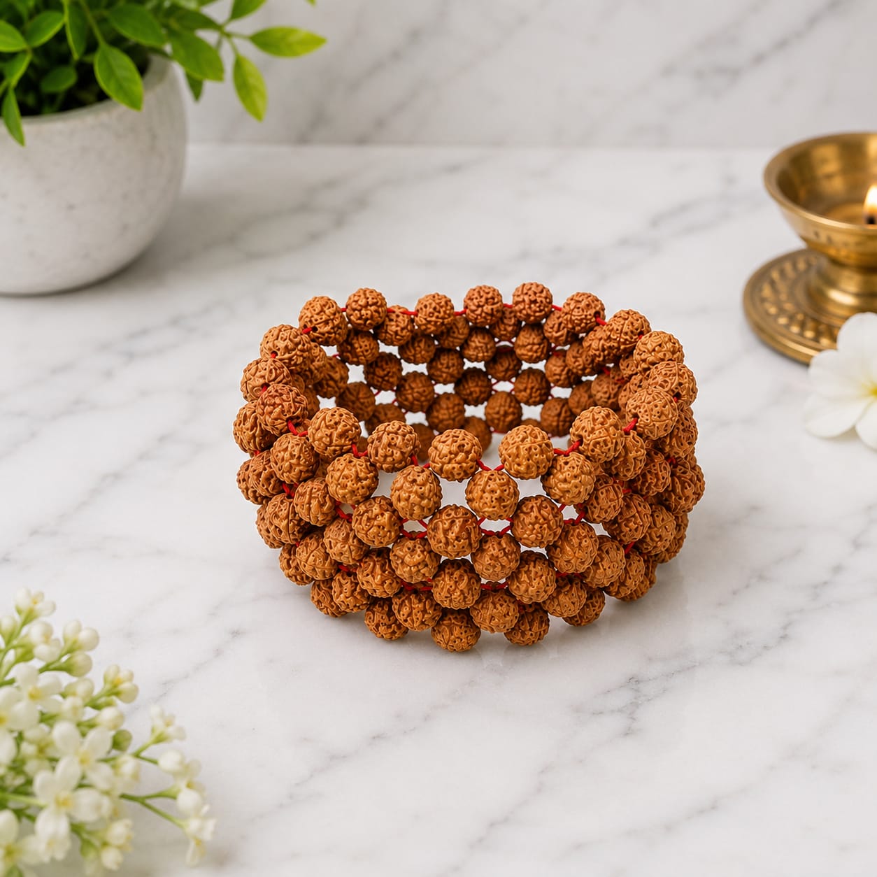 5 Mukhi Rudraksha Bracelet 7MM Multi Layer Stretchable Lab Certified Malawala