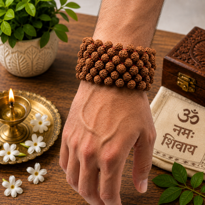5 Mukhi Rudraksha Bracelet 7MM Multi Layer Stretchable Lab Certified Malawala