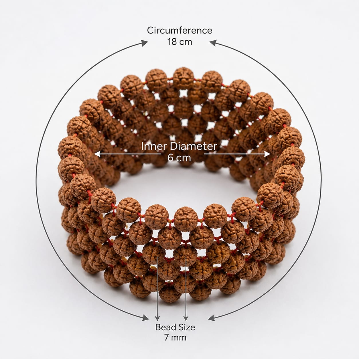 5 Mukhi Rudraksha Bracelet 7MM Multi Layer Stretchable Lab Certified Malawala