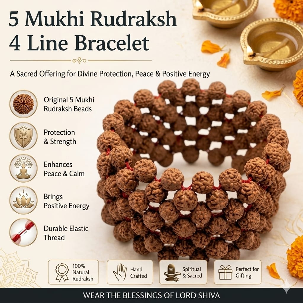 5 Mukhi Rudraksha Bracelet 7MM Multi Layer Stretchable Lab Certified Malawala