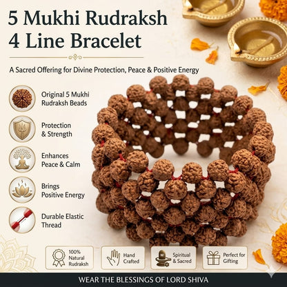 5 Mukhi Rudraksha Bracelet 7MM Multi Layer Stretchable Lab Certified Malawala