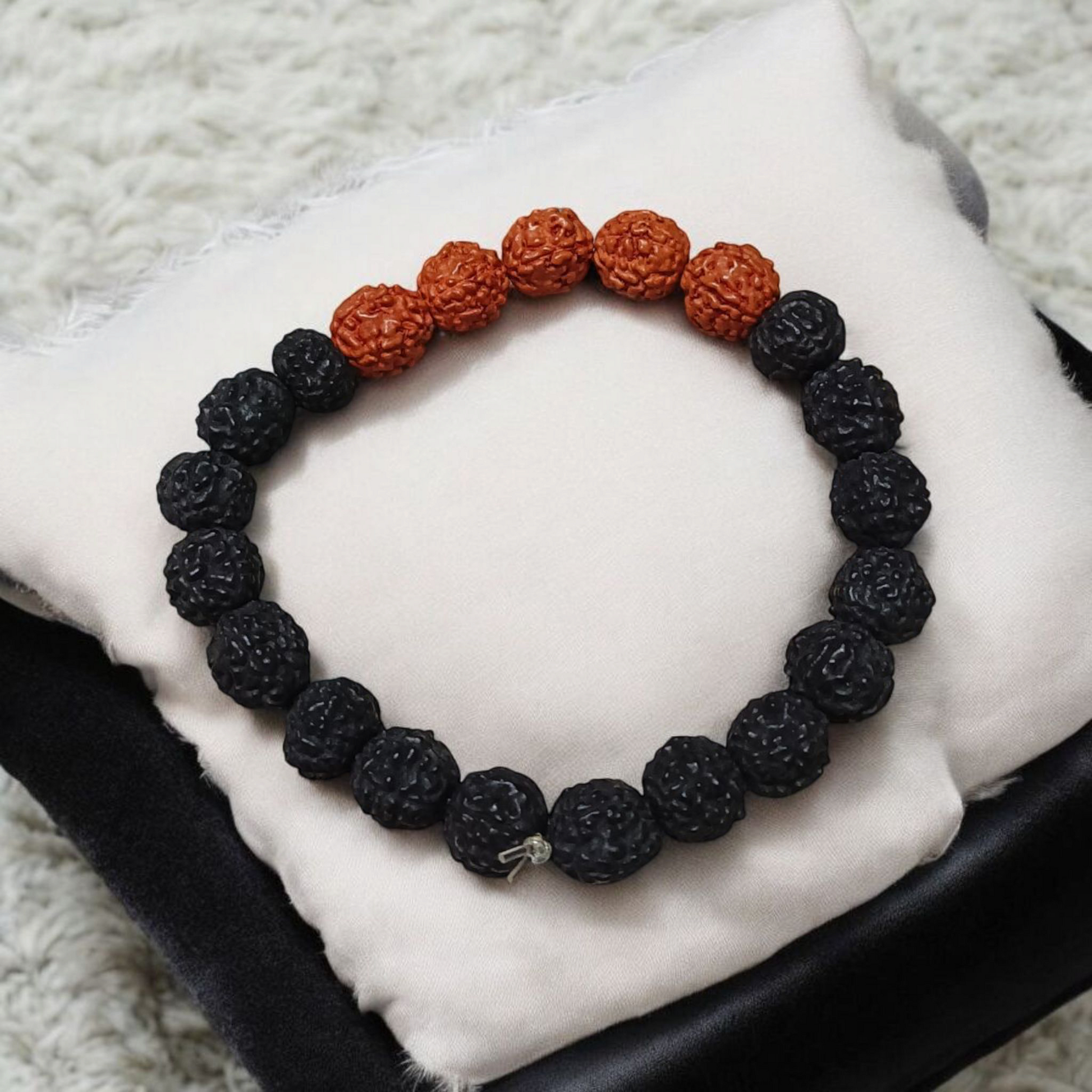 5 Mukhi Rudraksha Bracelet – Black & Brown Mix Beads, Lab Certified for Protection, Clarity & Spiritual Growth by MalaWala