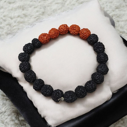 5 Mukhi Rudraksha Bracelet – Black & Brown Mix Beads, Lab Certified for Protection, Clarity & Spiritual Growth by MalaWala