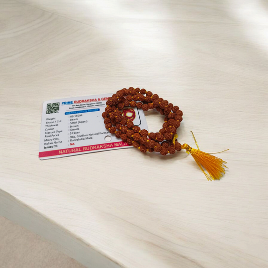 5 Mukhi Rudraksha Mala 108+1 Beads 5MM Lab Certified | Malawala